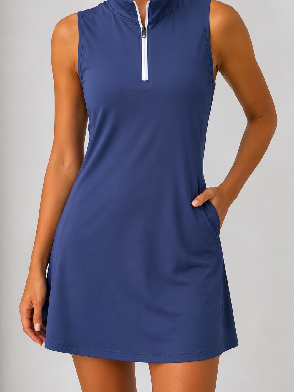 Sleeveless Zip-Front Royal Blue Golf Dress with matching shorts